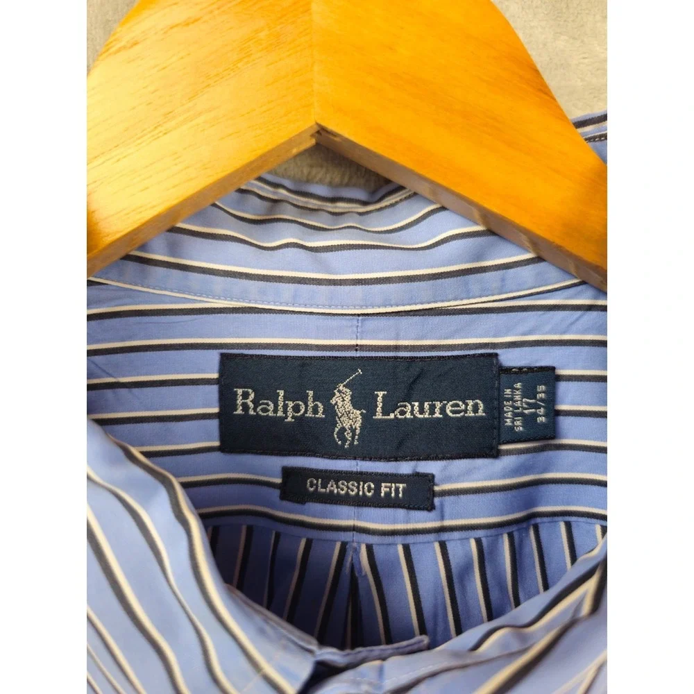 Polo Ralph Lauren Shirt Mens XL‎ Button Up Retro Blue Striped Preppy Casual